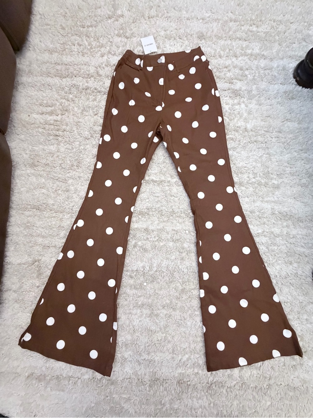 Forever 21 Brown Polka Dot Flare Pants - White Dots